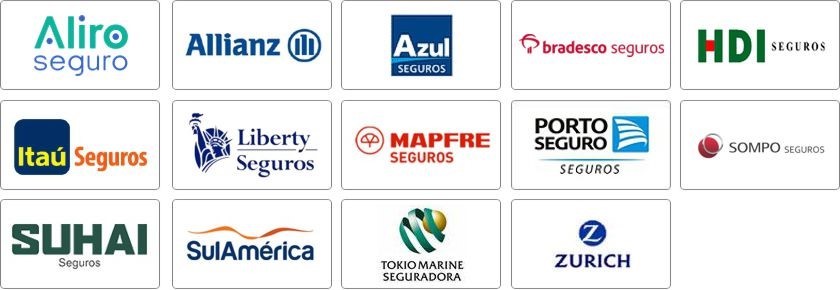 ALIRO, ALLIANZ, AZUL, BRADESCO, HDI, ITAU, LIBERTY, MAPFRE, PORTO SEGURO, SOMPO, SULAMERICA, TOKIO MARINE, ZURICH, 